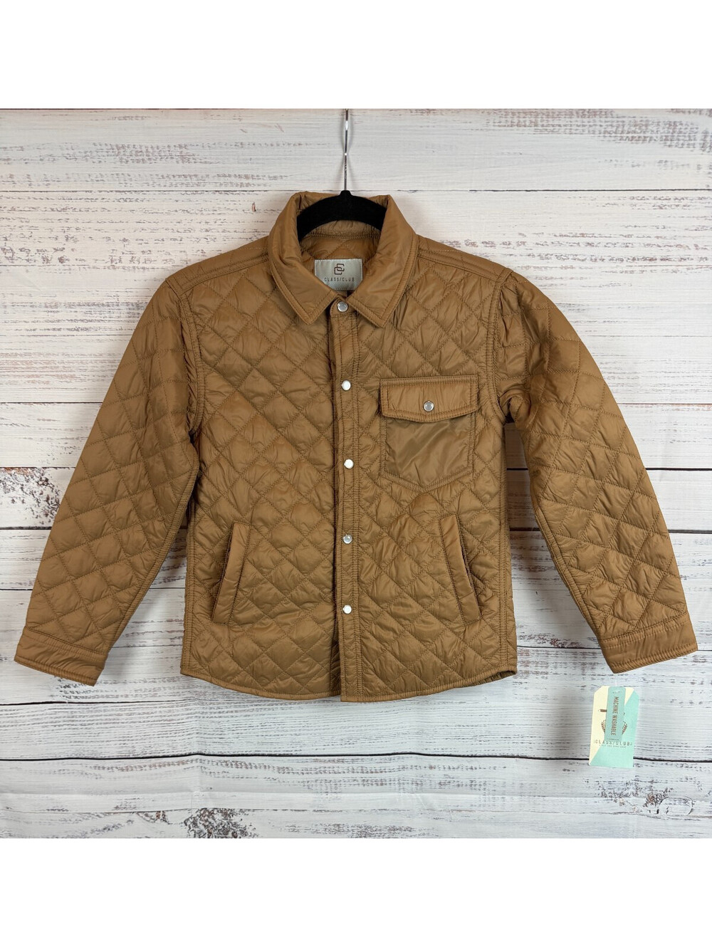 CLASS CLUB tan boys quilted snap front shirt jacket size 8 NWT